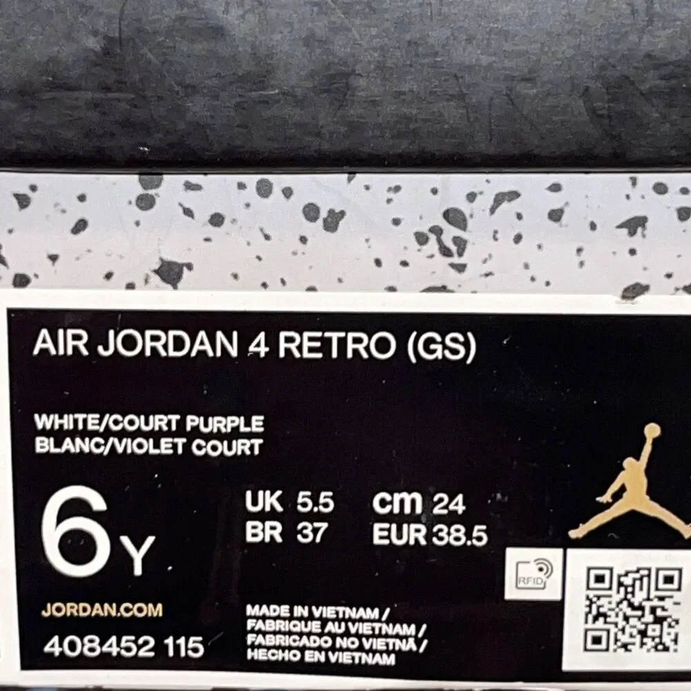 Size 6 - Nike Air Jordan 4 Retro GS Purple Metallic Men's Shoes